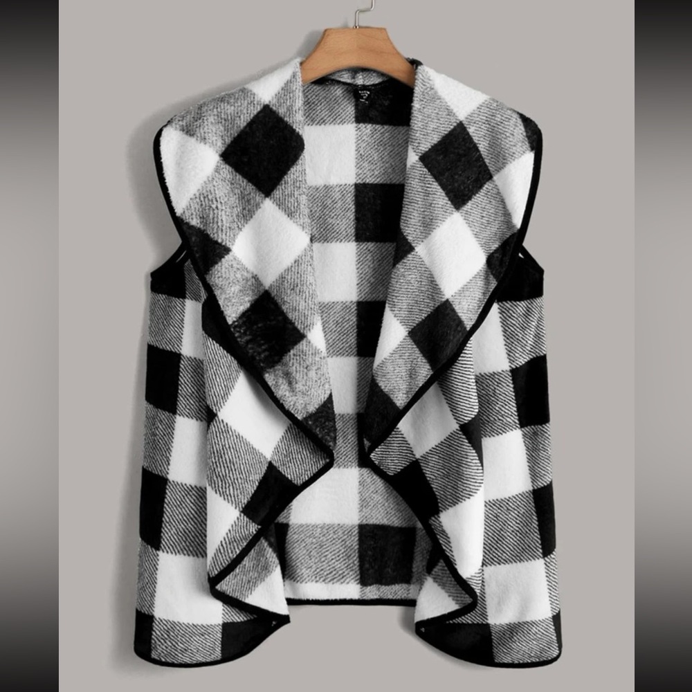 Plaid Vest with Waterfall Front Collar